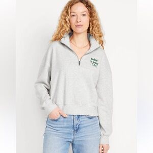 Old Navy “Takin’ It Easy Club” Quarter-Zip Sweatshirt Women’s Large, Cropped Fit